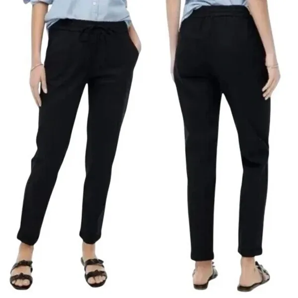 J. Crew Linen Cotton Blend Drawstring Pants‎ Black Pull On NWT Size 0 Petite - Image 10