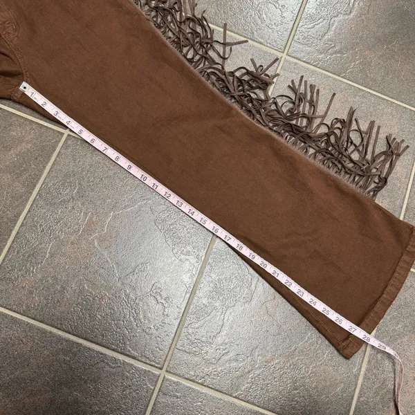 NEW Oyrosy Vintage Western Fringe Flared Jeans Brown Small - Image 11