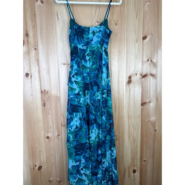 NWT Lulus Beautiful Soul Teal Green Floral Print Twist-Front Maxi Dress Size S - Image 8