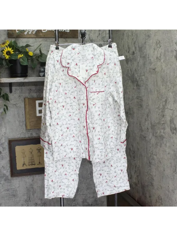 NWT Charter Club Printed Flannel Pajama Set Delicate Cardinal White Multi 1X - Image 2