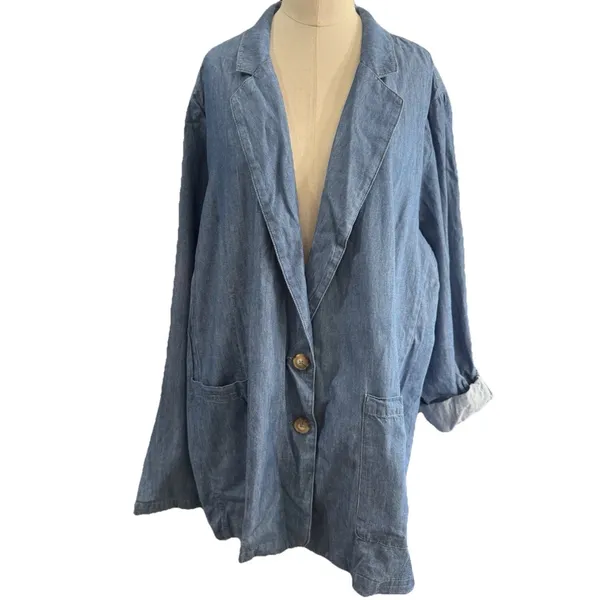 Time and Tru Chambray Blazer Jacket NWT Size XXL 20 Plus Size Light Blue - Image 2