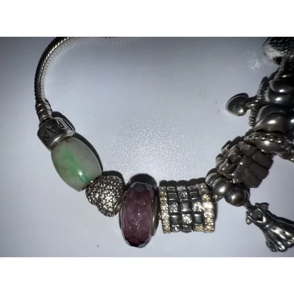 Pandora Bracelet with 10 charms Sterling Silver Passport Dress‎ Heart Gift 8" - Image 4