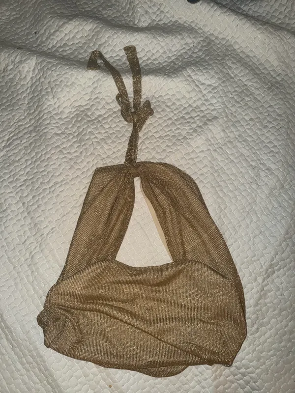 edikted Gold Shimmer Halter Cowl Neck Backless Top XS - Image 3