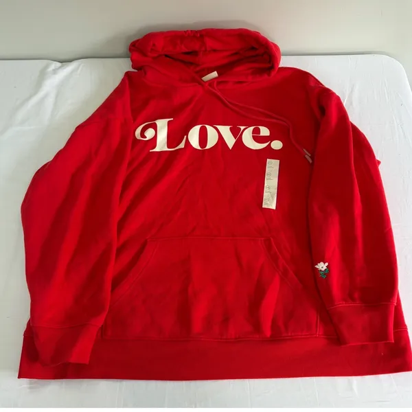 Universal Threads Red Love Graphic‎ Oversized Hoodie Sweatshirt XXL Flower Detail - Image 2