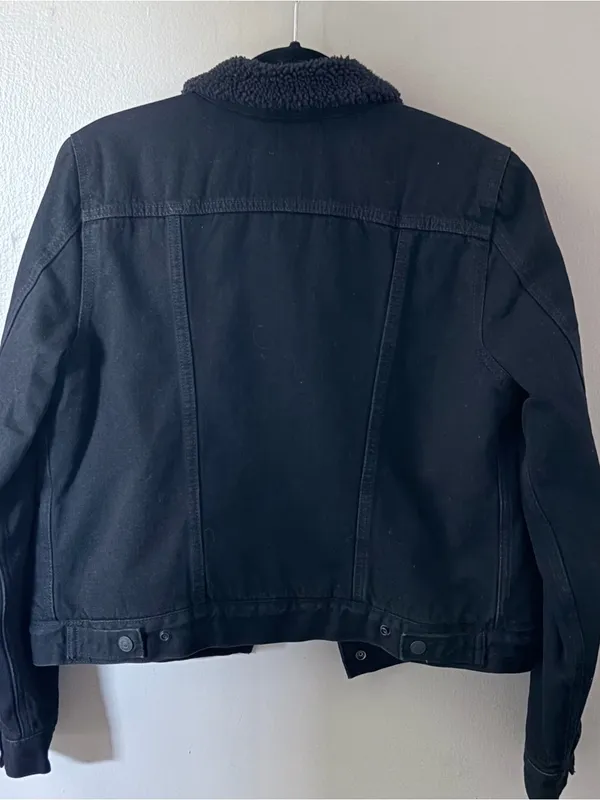 Levi's Premium Black Sherpa Lined Denim Trucker Jacket Size Large - Image 3