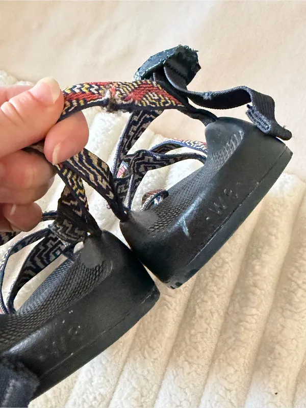 Chacos Women's Black Sandals with Multicolor Geometric Straps - Image 6