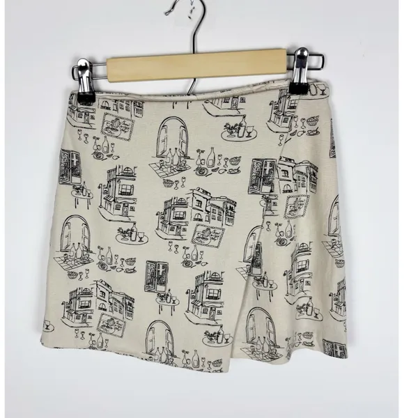 Abercrombie & Fitch Scarlett Linen Blend Mini Skort Size XS Wrap Novelty Print - Image 4