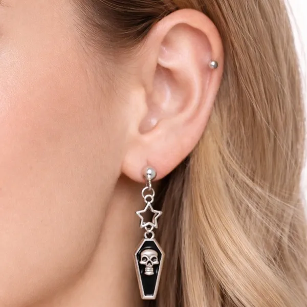 NWOT Alternative Halloween Emo Gothic Skull Star Retro Punk Dangle Earrings - Image 2