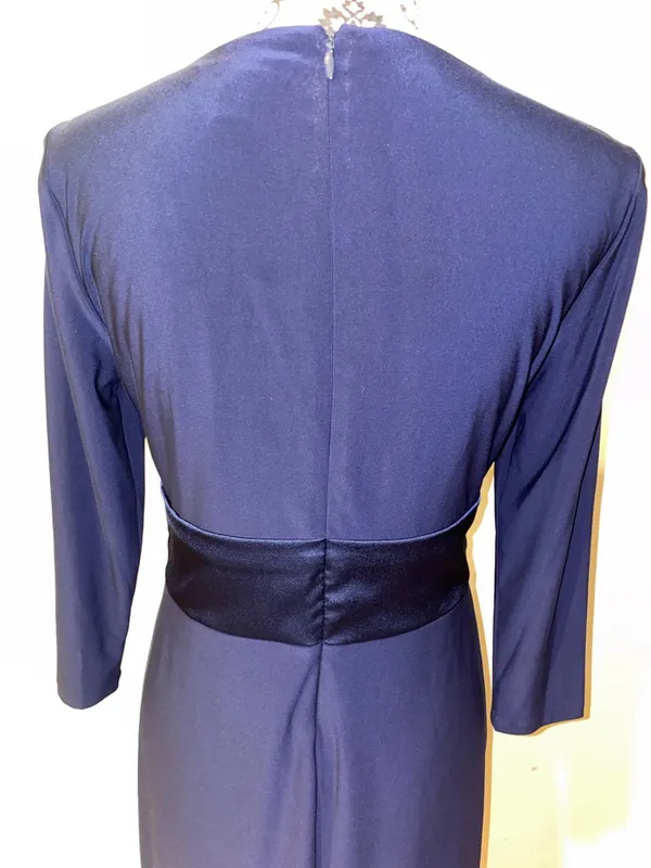 American Living Gabrielle Navy Blue Longsleeve Ruffle Satin Sheath Dress Size 6 - Image 11