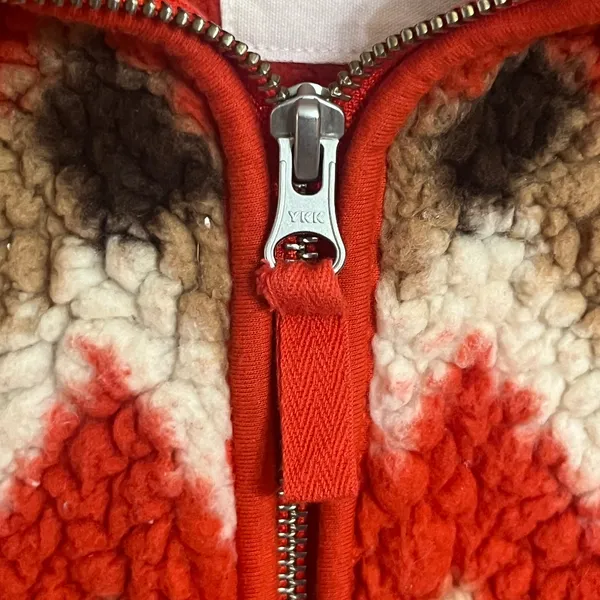Aerie Women Red Hometown Holiday Fleece Quarter Zip Sherpa Fair Isle‎ Sweater L - Image 3