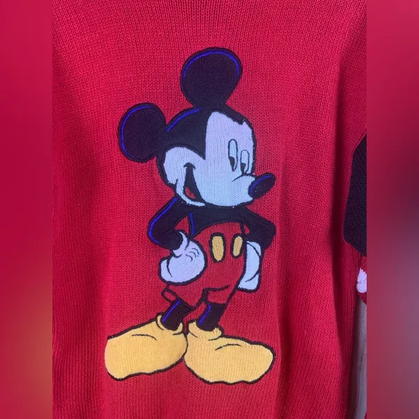 Vintage‎ 90s Mickey Mouse Sweater Size Medium Red - Image 2