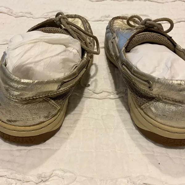 SPERRY Top-Sider Boat Shoes Gold Metallic Leather Tweed Size 9 - Image 6