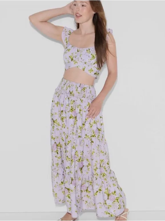 Wild Fable Floral Tiered Maxi Skirt Smocked Waist Boho Size Medium NWT - Image 6