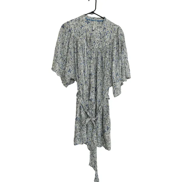 Anthropologie Blue Floral Modal Mini Romper Flutter Sleeve Belted Pockets Small‎ - Image 3