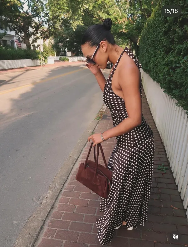 Zara Elegant Brown and White Polka Dot Halter maxi flowy Dress - Image 4