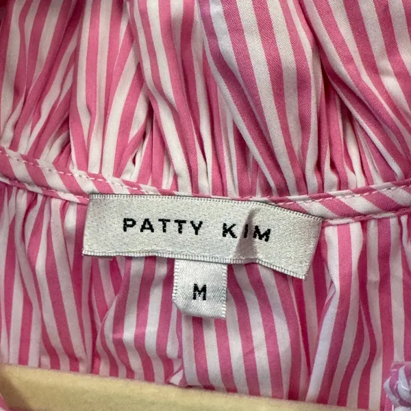 Patty Kim Pink White Striped Ruffle Neck Tiered Sleeve Blouse Medium Boho - Image 7