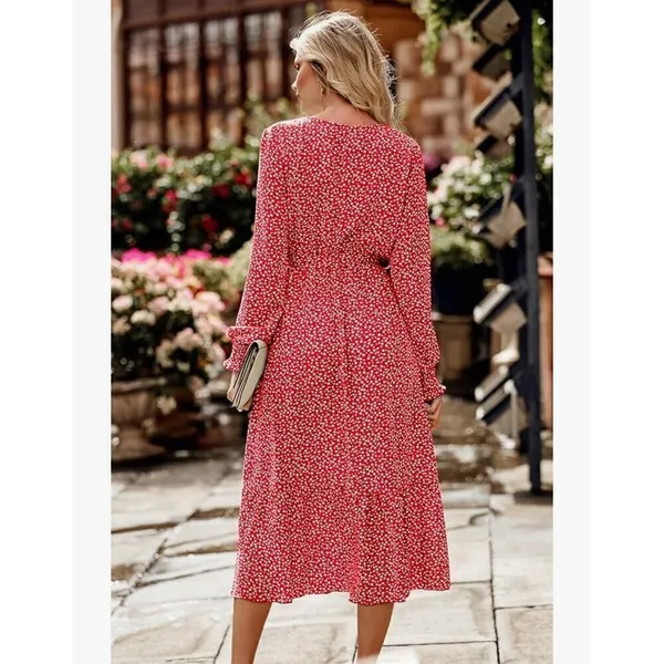 NEW Floral Long Sleeve Wrap V Neck Ruffle Belted A-Line Maxi Dress 2x - Image 2