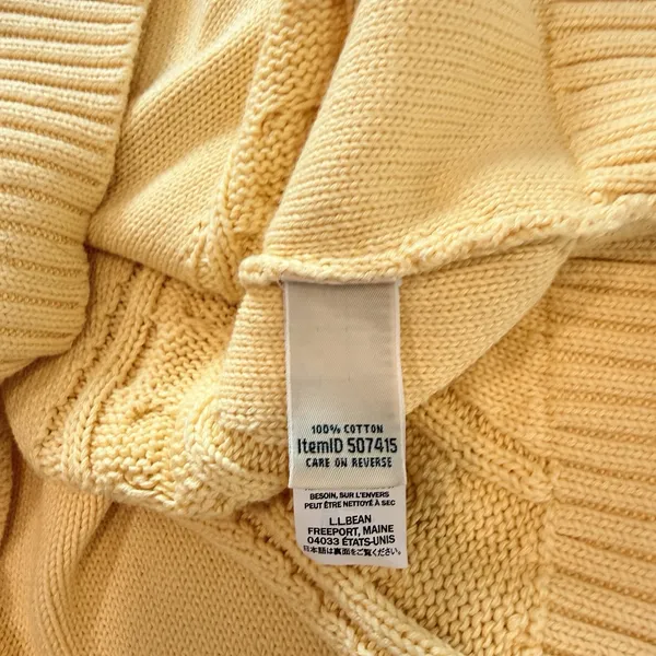 LL Bean Yellow Double L Mixed Cable V Neck Pullover Cotton Sweater LARGE Size XL - Image 10