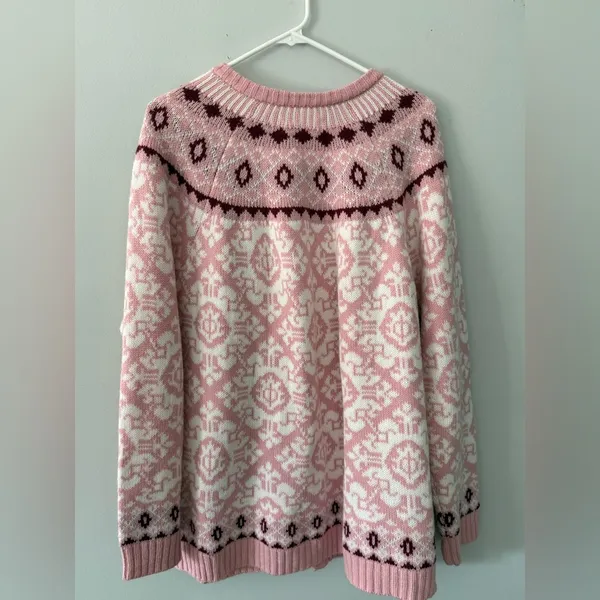 VTG Christmas Sweater Cardigan Hippie Boho Pink Magenta Aztec Pattern Size 2X - Image 6
