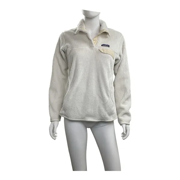 Patagonia Women's Cream Fleece Pullover Snap‎ Button Sweater Cozy Warm - Image 2