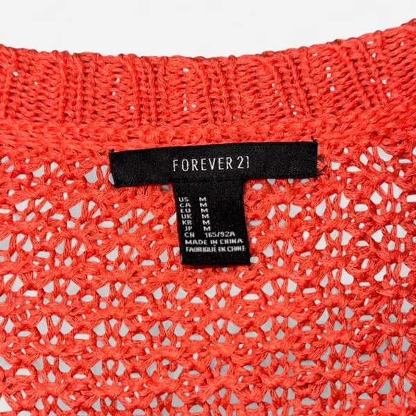 Forever 21 Bright Coral Knit Cardigan with Cream Varsity Stripes, Medium - Image 2