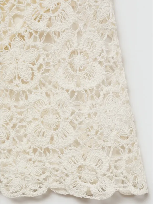 Mango Crochet Floral Mini-Skirt NWT Off White Small - Image 3