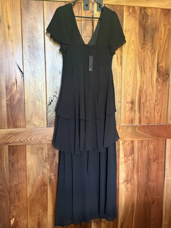 Lulus Midnight Mood Black Tiered Maxi Dress - Size M - Image 2