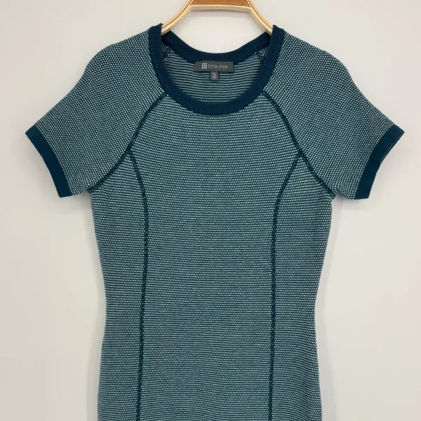 Title Nine Improv Short Sleeve Sweater Dress Small Teal Blue Gorpcore Athletic - Image 3