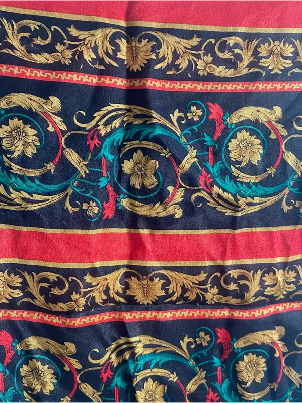 Vintage 80s Elaine Gold Silk neck scarf baroque pattern red gold green print - Image 3