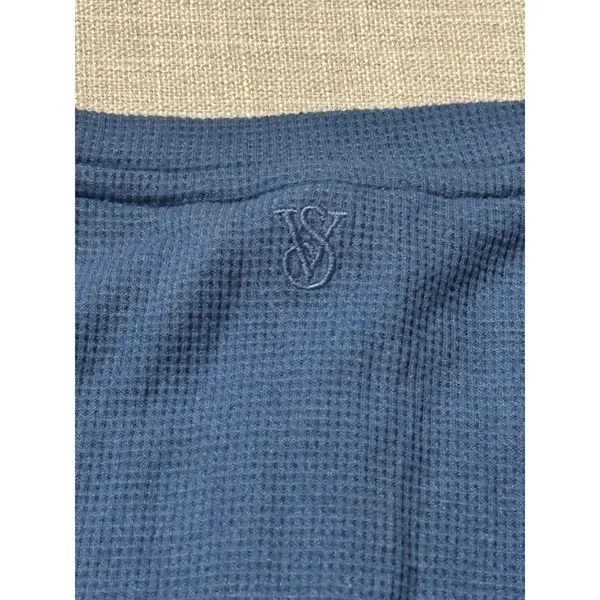 VICTORIAS SECRET Womens Blue Waffle Knit Long Sleeve‎ Henley Top Size M - Image 6