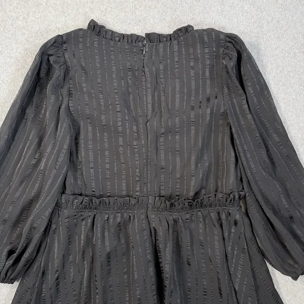 Lulus Forever In My Heart Black Striped Balloon Sleeve Mini Dress Women's Medium - Image 9