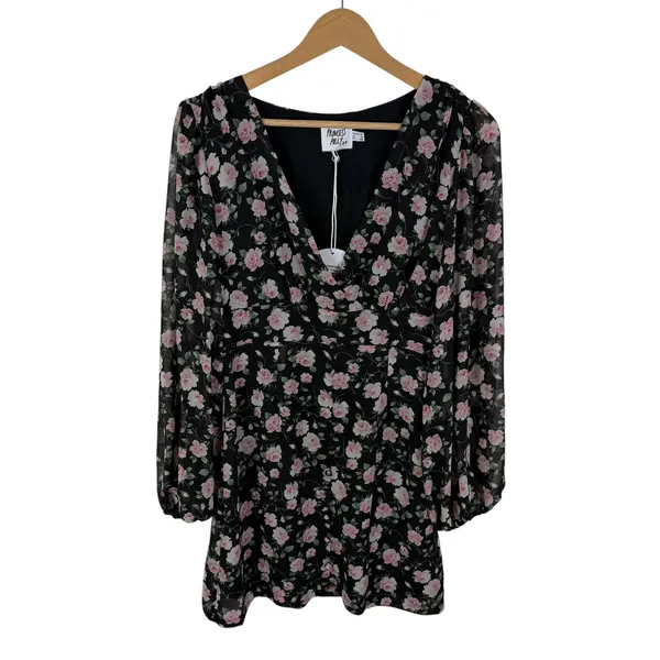 NWT Princess Polly Darlia Floral Mini‎ Dress Size 6 Black Coquette Dark Romantic - Image 2