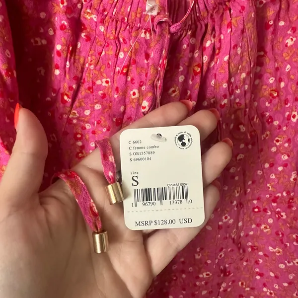 Free People Florence Lace-up-Back Mini Dress Pink Floral Small NWT - Image 5