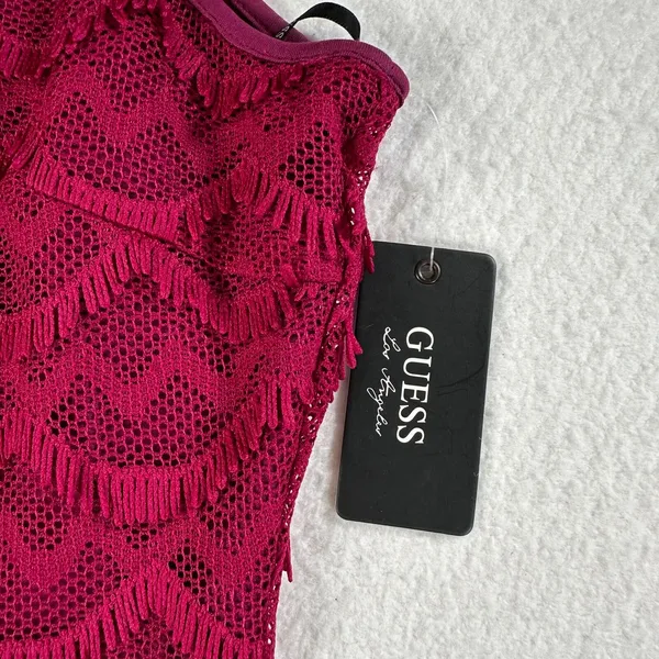 GUESS Fringe Sheath Dress Wine Scalloped Womens Size 4 Sleeveless Short New - Image 5