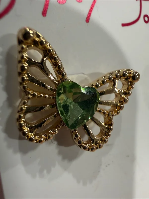Betsey Johnson Gold Butterfly Stud Earrings with Green Crystal | Sm/Med - Image 2
