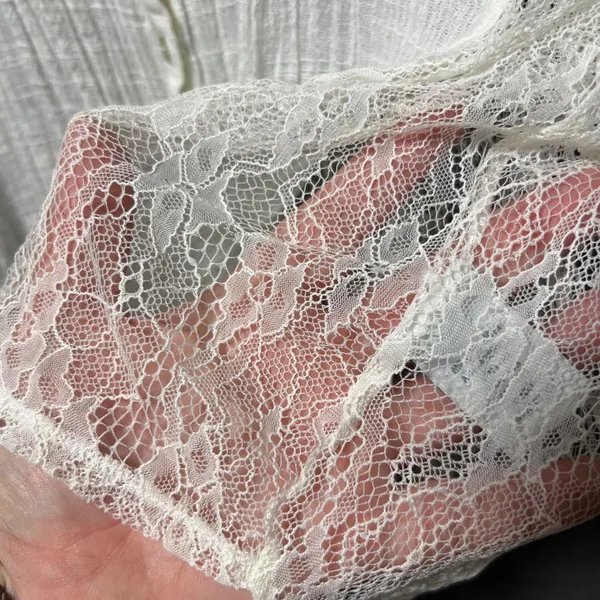 Hem &‎ Thread Ivory Lace Panel Gauze Button Down Shirt Large Boho Romantic Sheer - Image 2