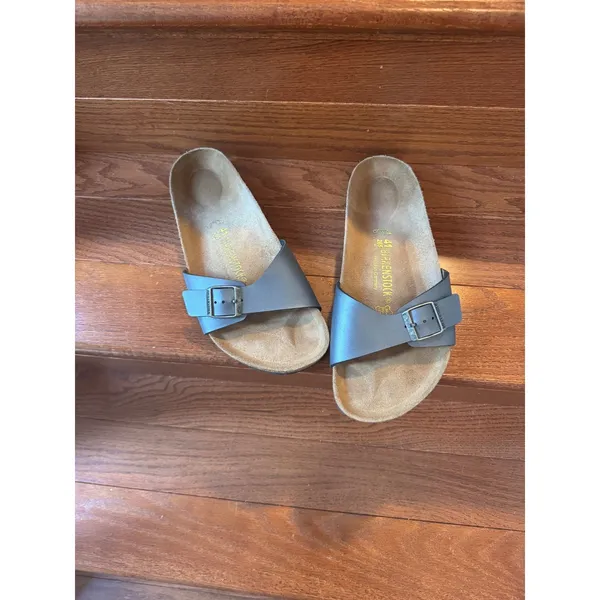 Birkenstock Madrid Metallic Blue Gray Slide Sandals Women 41 L10 M8 - Image 5
