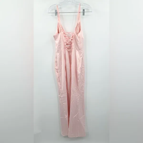 sthcute NEW‎ Satin Deep V Neck Corset Pink Maxi Dress Size Large - Image 3