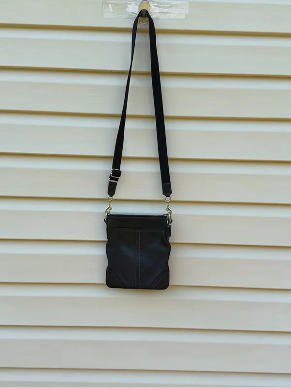 Coach Black Leather Crossbody Bag Adjustable Strap Silver Hardware 7X8.5 - Image 3