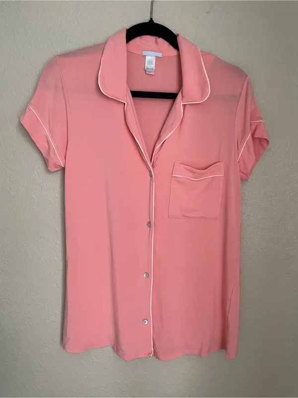 Eberjey Gisele Tencel Modal Short Sleeve Size Small Coral Pink Pajama PJ Button - Image 7