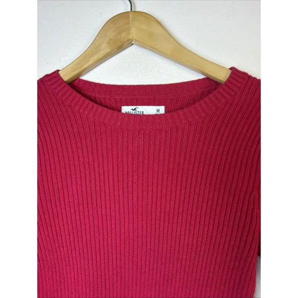 Hollister Sweater medium Red Cotton Blend Stretch Knit Fitted Ribbed streetwear - Image 5