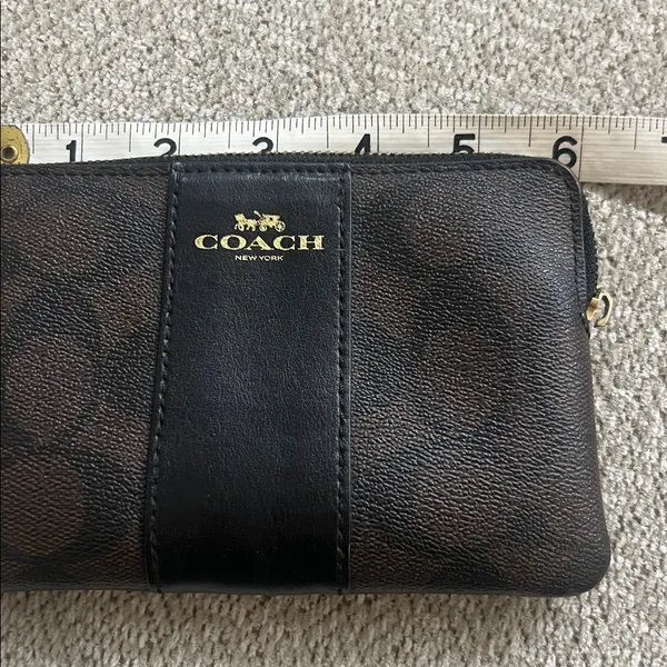 COACH Wristlet Wallet Chocolate Brown Stripe Signature Canvas Logo Leather - Image 4