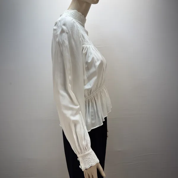 & Other Stories High Neck‎ Long Puff Sleeve Blouse Size 6 Soft White Victorian - Image 7