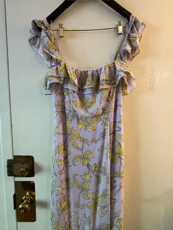 Lulus Adelaide Lavender Floral Print Off-the-Shoulder Maxi Dress Medium - Image 6
