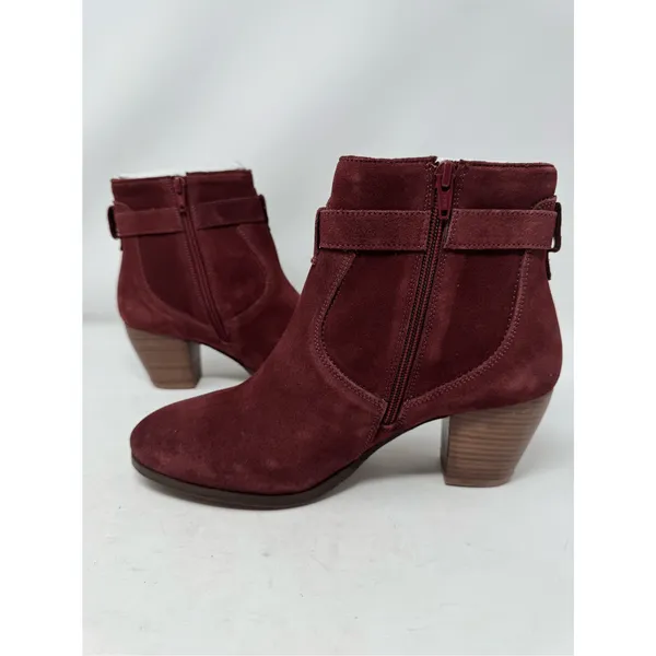 Diba Womens Shoes Boots Sz 7.5 Burgundy Red Suede Leather Heeled Chic Casual New - Image 5