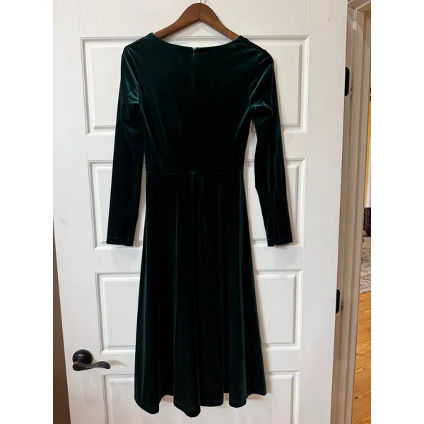 Eliza J Green Dark Velvet Dress Ruched Front Size 2 Fairy Grunge Goth Holiday - Image 5