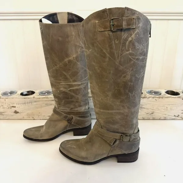 Source Unknown Charles David Boots Womens Size‎ 7.5 Taupe Leather Riding Knee High Made Italy - Image 3