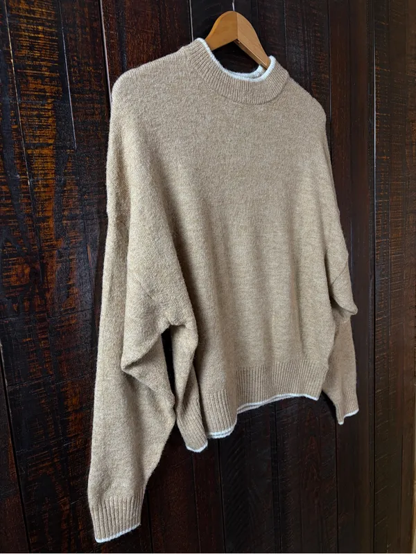 H&M Beige Cozy Dolman Sleeve Sweater Medium - Image 2