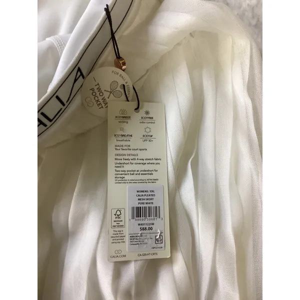 Calia Pleated Mesh Skort Womens XXL Pure White High Rise Tennis‎ Court WAX15225W - Image 4