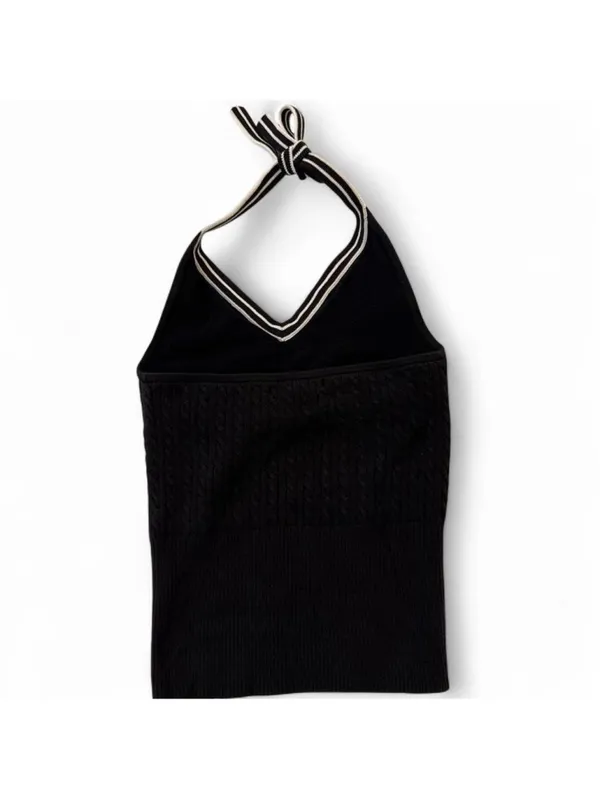 Banana Republic Black sweater halter neck top with white stripes built-in bra Si - Image 5